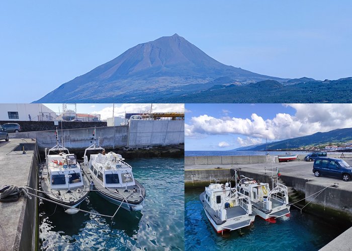 Lanchas hidrográficas Mergulhão e Gaivota atracadas no porto de S. Roque do Pico.