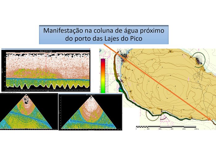 Observação de manifestação acústica na coluna de água, nas proximidades do porto das Lajes do Pico.